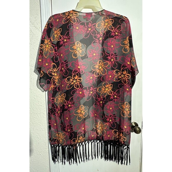 LuLaRoe Monroe Sheer Kimono Cardigan Top Open Front Floral Fringe Size L - Picture 2 of 9
